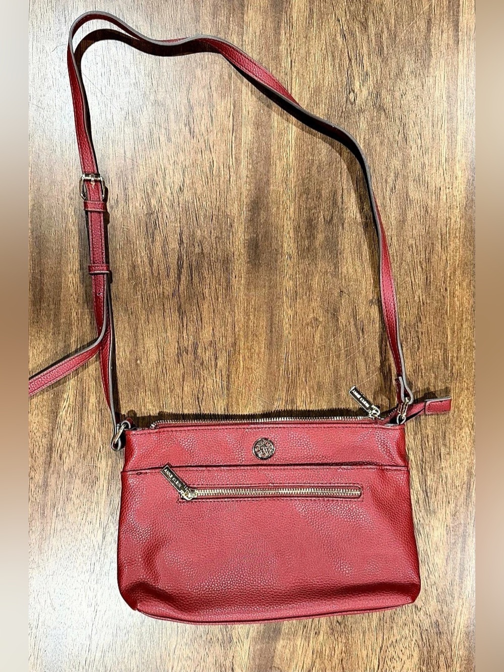 Anne Klein Maroon Red Pebbled Crossbody Bag